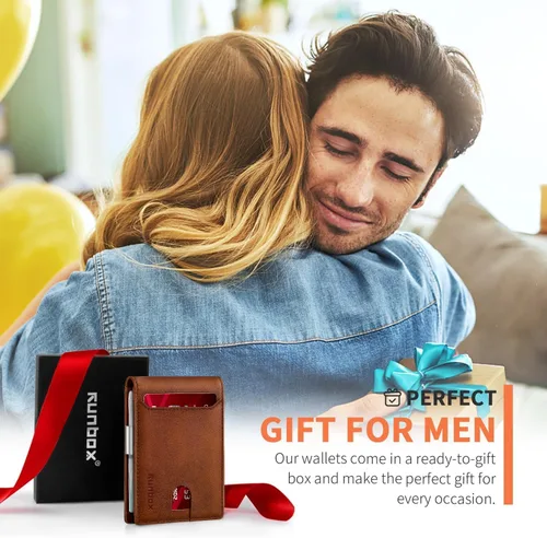Miniatura 113 de RUNBOX - Carteras delgadas para hombre, cartera de piel con pinza para el dinero, cartera de bolsillo frontal con bloqueo RFID, tarjetero