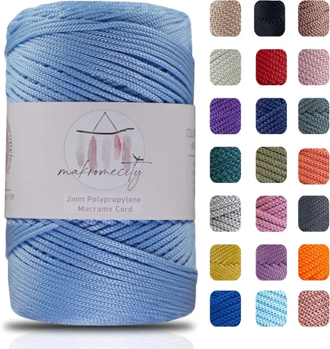 Miniatura 48 de Makromecity, 2 carretes de cordón de macramé de poliéster de 2 mm x 250 yardas (750 pies) de 2 mm de cordón de polipropileno para macramé, ideal
