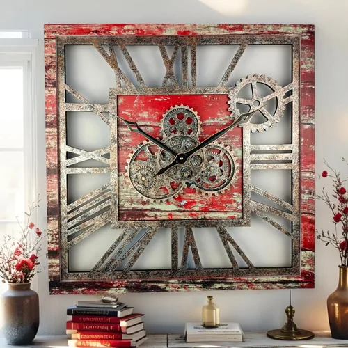 Miniatura 11 de ImprovingLife The Gears Clock - Reloj de pared cuadrado con engranaje móvil real de 24 pulgadas, estilo vintage, industrial, de gran