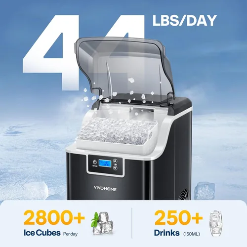 Miniatura 3 de VIVOHOME - Fabricador de hielo para encimera, máquina portátil de hielo con 44 libras al día, máquina de hielo blando masticable con autolimpieza