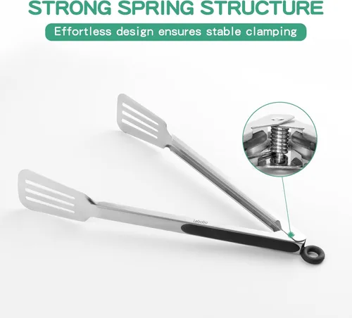 Miniatura 5 de Pinzas de metal para cocinar, juego de 2 pinzas de espátula de acero inoxidable para asar a la parrilla, cocinar y voltear, agarre fuerte