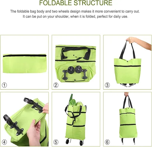 Miniatura 4 de Generic Bolsa de compras plegable 2 en 1, carrito de compras plegable ligero, carrito de comestibles con ruedas, plegable, almacenamiento retráctil