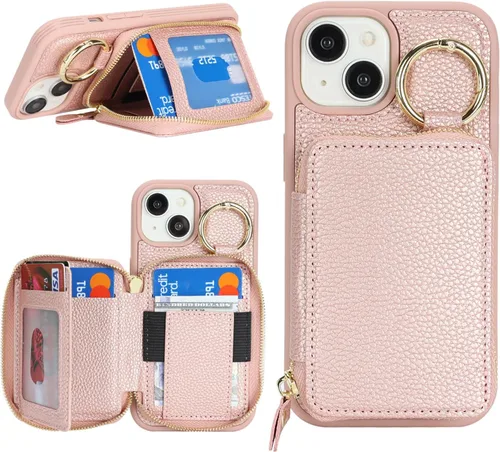 Miniatura 33 de Funda compatible con iPhone Air Wallet con tarjetero para iPhone Air, funda con cremallera y ranura para mujer, 5G de 6.5 pulgadas, color oro rosa