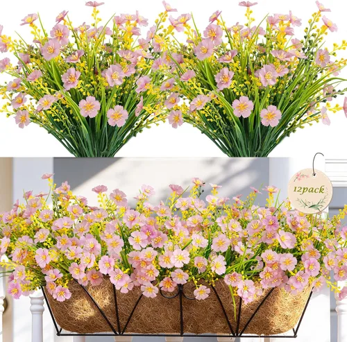 Miniatura 14 de MACTING Flores artificiales para exteriores, 6 paquetes de flores falsas resistentes a los rayos UV que no se decoloran, plantas de imitación