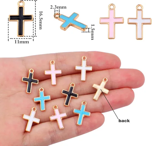 Miniatura 3 de 40 dijes de cruz esmaltada de crucifijo de aleación de Jesús bendición cruz, suministros de manualidades para manualidades, collares, pulseras