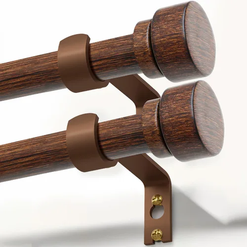 Miniatura 16 de Lootkell Barras de cortina de madera para ventanas de 66 a 120 pulgadas de diámetro, bohemio, decorativo, resistente, largo, ajustable, con diseño