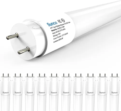 Miniatura 10 de Sunco 10 paquete de bombillas LED T8 de 4 pies, bombillas de tubo con derivación de balasto, reemplazo fluorescente de 48 pulgadas, 2200 LM, 18 W