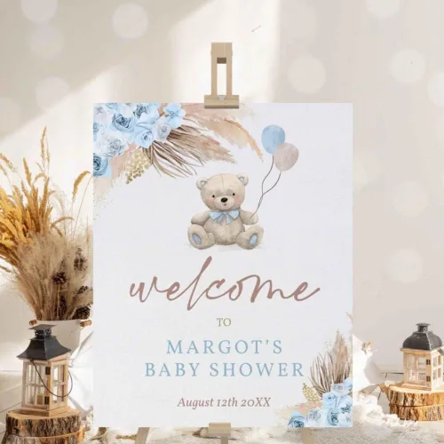 Miniatura 9 de Letrero personalizado para baby shower, cartel de bienvenida de elefante para baby shower, bienvenida de baby shower de elefante floral azul, Baby