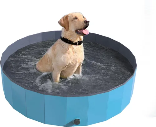 PETMAKER - Piscina portátil para perros grandes, bañera plegable de plástico con drenaje y bolsa de transporte para mascotas y juegos en el patio