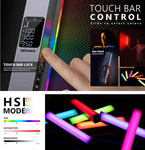 Miniatura 4 de NEEWER Barra de luz de video LED RGB, barra táctil y control de aplicación, varita magnética de iluminación de fotografía portátil, regulable 3200K