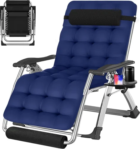 Miniatura 20 de ABORON Silla de gravedad cero mejorada con cojín para reposabrazos, sillas plegables de lona de primera calidad para exteriores, sillas de patio