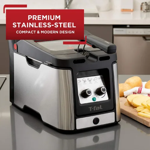 Miniatura 5 de T-fal Mini freidora, freidora de acero inoxidable con canasta, 1 litro, control de temperatura versátil, 900 vatios, control de temperatura, fácil