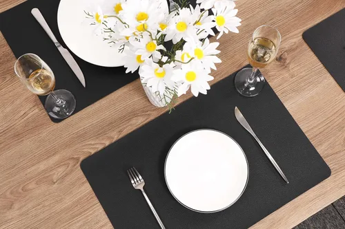 Miniatura 7 de Manteles individuales lavables de cuero, impermeables, resistentes al calor, fáciles de limpiar, para mesa de comedor, mesa de cocina (2, negro)
