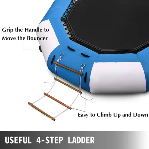 Miniatura 6 de Happybuy Trampolín inflable del agua, gorila inflable redonda del agua con la escalera mecánica, trampolín del agua en azul y blanco