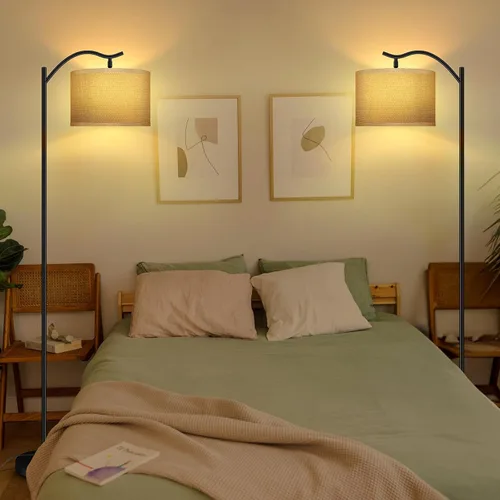 Miniatura 6 de BoostArea Lámpara de pie para sala de estar, lámpara arqueada LED de 9 W, altura moderna con pantalla de lino de tela, 3 niveles de brillo, enchufe