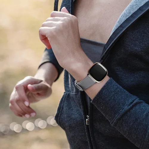 Miniatura 5 de Leather Bands Compatible with Fitbit Versa 3/Fitbit Sense Watch Bands for Women Men, Soft Leather Adjustable Replacement wristband for Versa 3/Sense