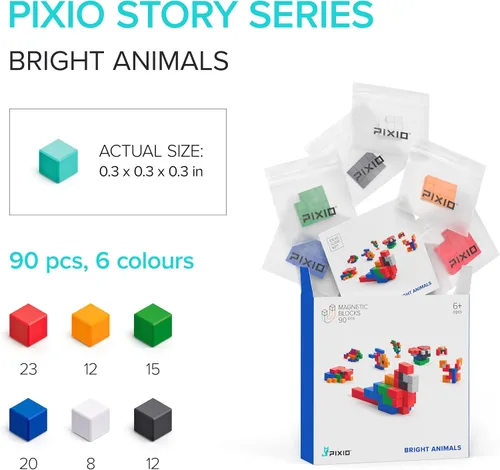 Miniatura 3 de PIXIO Bright Animals - Bloques de construcción magnéticos para niños mayores de 6 años, Pixel Art, juguetes magnéticos STEM para niños de 8 a 12