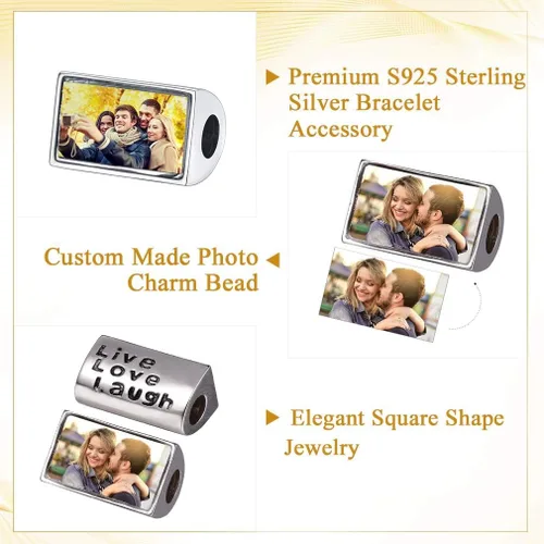 Miniatura 75 de Custom4U Photo Charms for Bracelets 925 Sterling Silver/Gold Plated Heart/Tree of Life/Round Charm Bead Personalized with Picture Custom