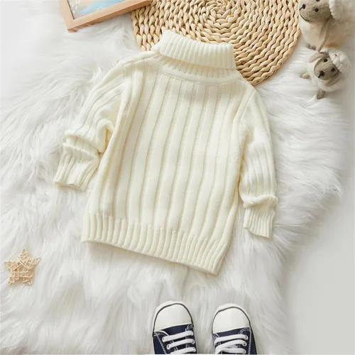Miniatura 2 de PATPAT Baby Pullover Turtleneck Knitted Sweater Long Sleeve Solid Color Infant Fall Winter Warm Clothes