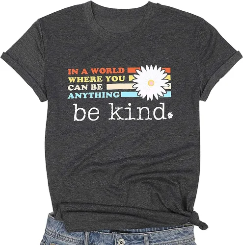 Miniatura 2 de Fisoew Womens Graphic Tees Be Kind T Shirts Rolled Up Short Sleeve Round Neck Casual Tops