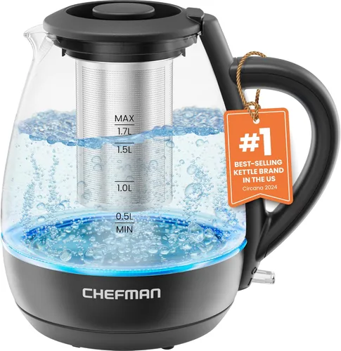Chefman Hervidor eléctrico con infusor de té, 1.7L 1500W, tapa extraíble para una fácil limpieza, protección contra hervir en seco, filtro de acero
