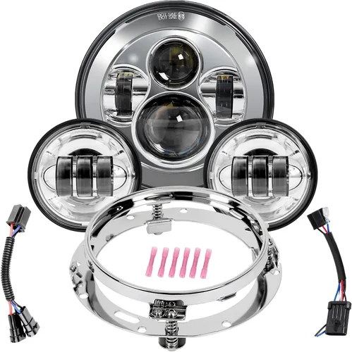 Wisamic Faro LED para motocicleta de 7 pulgadas, lámparas de paso de 4.5 pulgadas, luces antiniebla y anillo de montaje, compatible con Harley