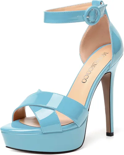 Miniatura 127 de MODENCOCO Sandalias de boda con correa de tobillo sexy para mujer, con plataforma y puntera abierta, tacón de aguja y tacón alto, zapatos de vestir