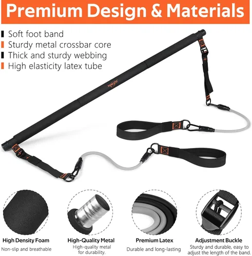 Miniatura 4 de Kit de barra de pilates con bandas de resistencia, barra multifuncional de yoga y pilates de 3 secciones con hebilla de ajuste de metal. Equipo