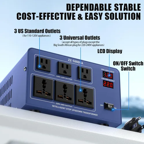 Miniatura 2 de Transformador Automático Convertidor de Voltaje de 5000W, Transformador Convertidor de Potencia de Alta Resistencia con Paso Hacia Arriba/Hacia