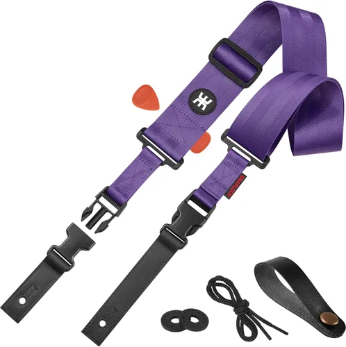 Miniatura 15 de Amumu Correa de nailon SNAPLOCK para guitarra con hebilla de clip para acústico, eléctrico, bajo con bloques de correa y corbata de cabeza, Verde