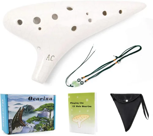 Miniatura 10 de Ocarina, instrumento musical Ocarina de cerámica de 12 tonos Alto C con libro de canciones, cuerda para el cuello, bolsa de transporte, buen regalo