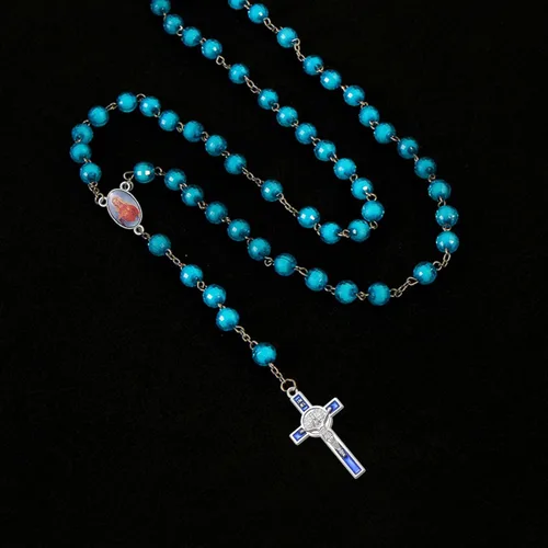 Miniatura 7 de Juego de 60 unidades de 30 piezas de rosario, cruz y centro de medalla, dijes de aleación, esmalte de religión, imagen de Jesús, Virgen