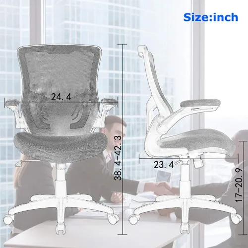 Miniatura 2 de Silla de oficina ergonómica silla de escritorio de malla para computadora con soporte lumbar brazos abatibles giratorios ajustables a media espalda