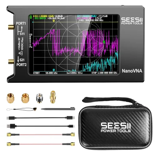 SEESII NanoVNA-H4 Analizador de red vectorial V4.4 9KHz-1.5GHz con pantalla táctil de 4 pulgadas y carcasa rígida EVA estuche de almacenamiento