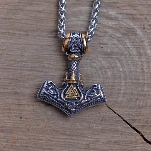 Miniatura 8 de LANGHONG Collar de martillo de Thor vikingo nórdico Mjolnir para hombre, joyería de talismán