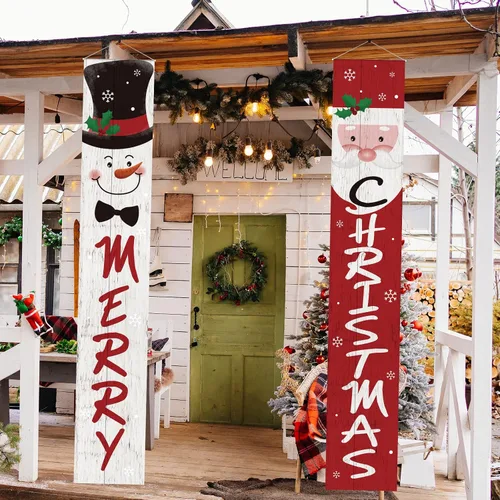 Miniatura 3 de Tatuo Cartel de Navidad para puerta, decoración de Navidad, Papá Noel, muñeco de nieve, porche, pancartas colgantes de Navidad para el hogar
