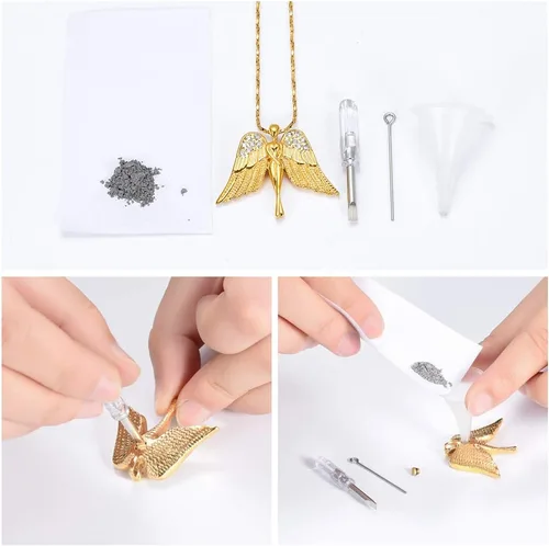 Miniatura 6 de Imrsanl Joyería de cremación con dije de ángel para dama, medallón conmemorativo de ceniza, collar de urna para cenizas, alas, joyería de recuerdo