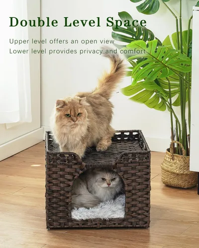 Miniatura 2 de SETVSON Camas para Gatos de Interior Casa de Gatitos, Cueva de Gato de Ratán Tejido a Mano Cubo para Mascotas, Casas Grandes para Gatos, Una Marrón