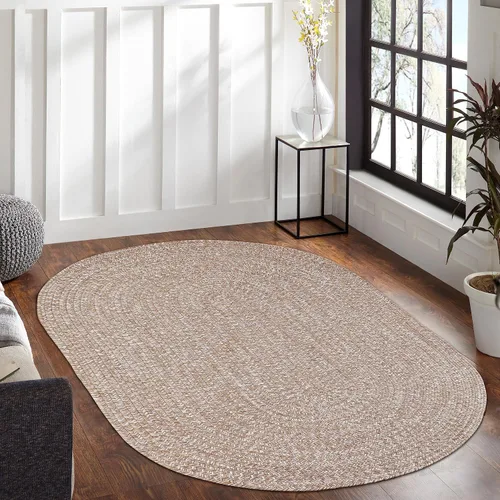 Miniatura 8 de BNM - Alfombra ovalada bohemia para interiores y exteriores con patrón trenzado sólido, perfecta para patio trasero, patio, oficina, sala de estar