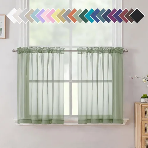 Miniatura 14 de Aiyufeng 2 paneles de cenefa transparente negra de 14 pulgadas de largo, cortinas cortas negras transparentes para dormitorio, cortinas de cocina