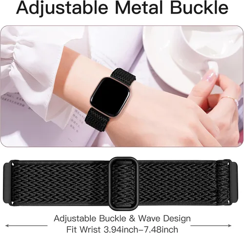 Miniatura 3 de Bandas elásticas compatibles con Fitbit Versa 2 Band para mujeres y hombres, correa deportiva suave ajustable de nailon trenzado transpirable