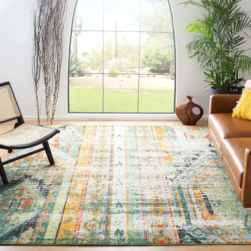 Miniatura 13 de SAFAVIEH Madison Collection - Alfombra decorativa de 2 pies 2 pulgadas x 4 pies, verde y naranja, diseño tribal envejecido, no desprende pelusa