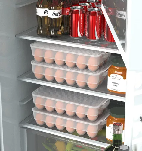Miniatura 6 de Soporte para huevos cubierto transparente, paquete de 3, almacenamiento de huevos de plástico para refrigerador, contenedor de bandeja de huevos