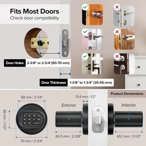 Miniatura 5 de ThorBolt Pomo de puerta de huellas dactilares, perilla de puerta sin llave con teclado biométrico electrónico, bloqueo automático para puertas Negro1