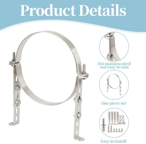 Miniatura 3 de Soporte de sistemas de chimenea de 6 1/2 pulgadas, correa de pared de ventilación ajustable de acero inoxidable 304, soporte de pared ajustable