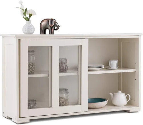 Miniatura 13 de Costzon Aparador Buffet Mueble, Gabinete de Almacenamiento de Cocina de Madera con Estante Ajustable, Puertas Corredizas de Vidrio, Mueble de Puerta