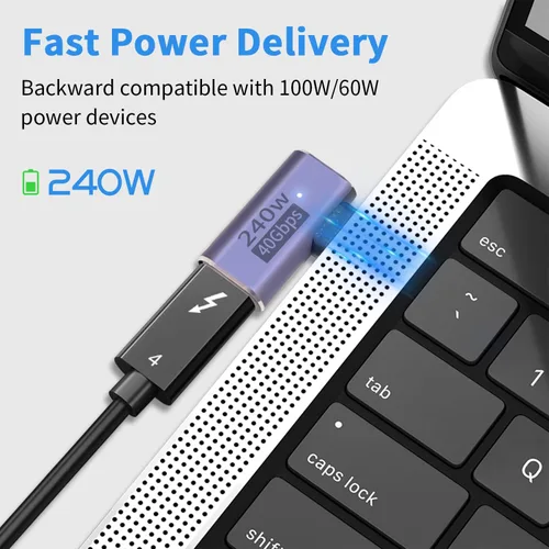 Miniatura 3 de Poyiccot Adaptador USB C de Ángulo Recto PD 240W para Thunderbolt 4/3, Extensión USB C Macho a Hembra de 90 Grados en Ángulo Recto USB 4.0 Conector