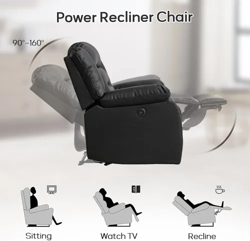 Miniatura 4 de EBELLO Silla Reclinable Eléctrica de Cuero Sintético, Silla Reclinable Eléctrica Rellena de Gran Tamaño con Cojín Grueso y Respaldo, Sofá Individual