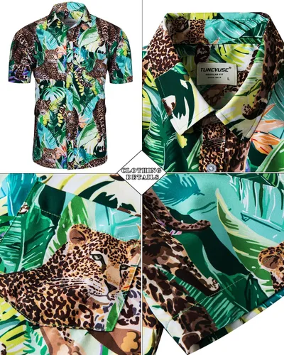 Miniatura 8 de TUNEVUSE Conjunto de camisas y pantalones cortos hawaianos para hombre, 2 piezas, trajes de playa con estampado de flores, traje tropical de verano