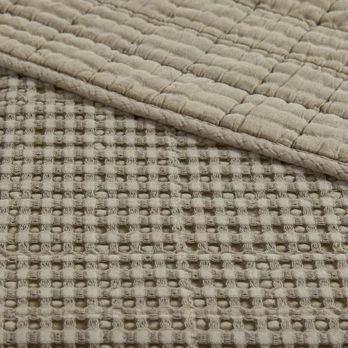 Miniatura 7 de Levtex Home Mills Waffle - Juego de colcha acolchada tamaño matrimonial, algodón de punto gofre, color gris pardo, colcha de 100 x 104 pulgadas